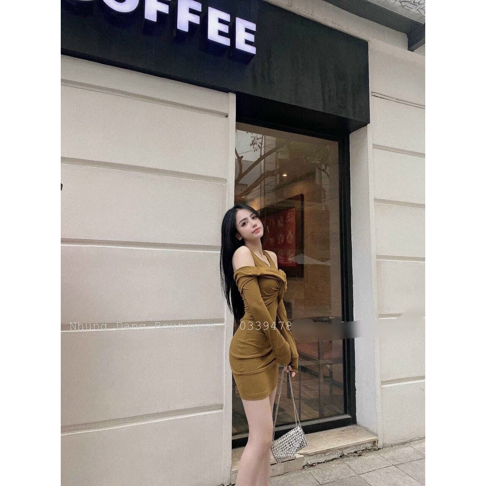 Đầm body cổ yếm tay dài xoắn ngực hàng xịn siêu đẹp
