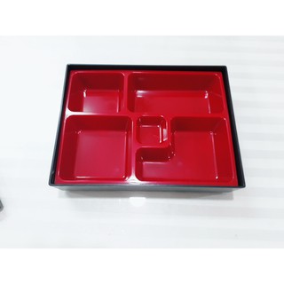 Hộp cơm Bento màu đỏ đen 5 ngăn