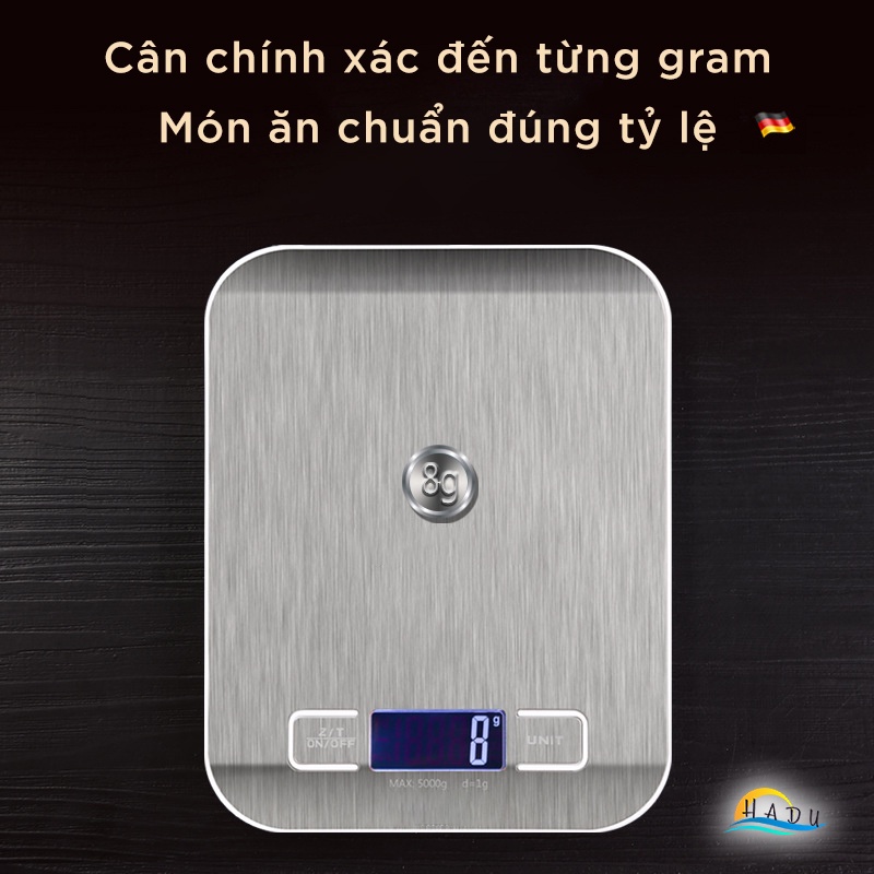 Cân tiểu ly điện tử nhà bếp inox 304 cao cấp kháng khuẩn 99% cân chuẩn từng gram liên tiếp nhiều loại nguyên liệu HADU