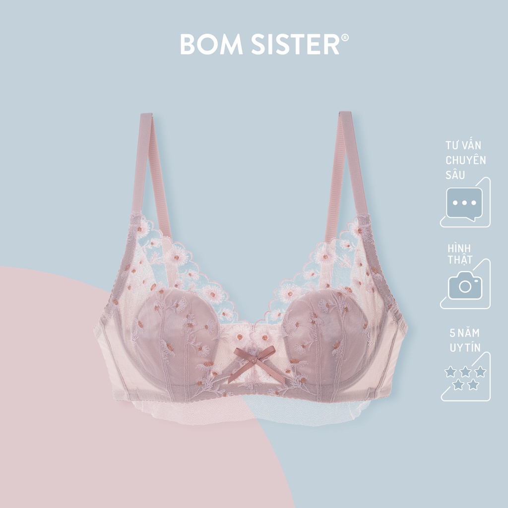 [Mã FARSBRBOM1 giảm 10% đơn 99K] Áo lót không mút ren hoa có gọng nâng ngực tự nhiên BOM SISTER A4043