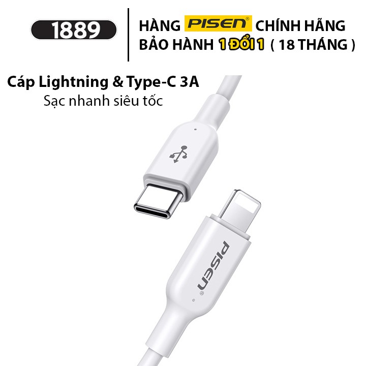 Bộ Sạc Pisen Quick QP 30W 2 cổng 1xUSB 1xType-C (Kèm Cáp Sạc Nhanh Lightning & Type-C 3A)