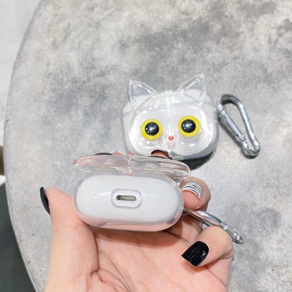 Vỏ bảo vệ tai nghe Bluetooth Airpods 1 / 2 pro bằng TPU mềm in hình mắt mèo trong suốt mềm mại