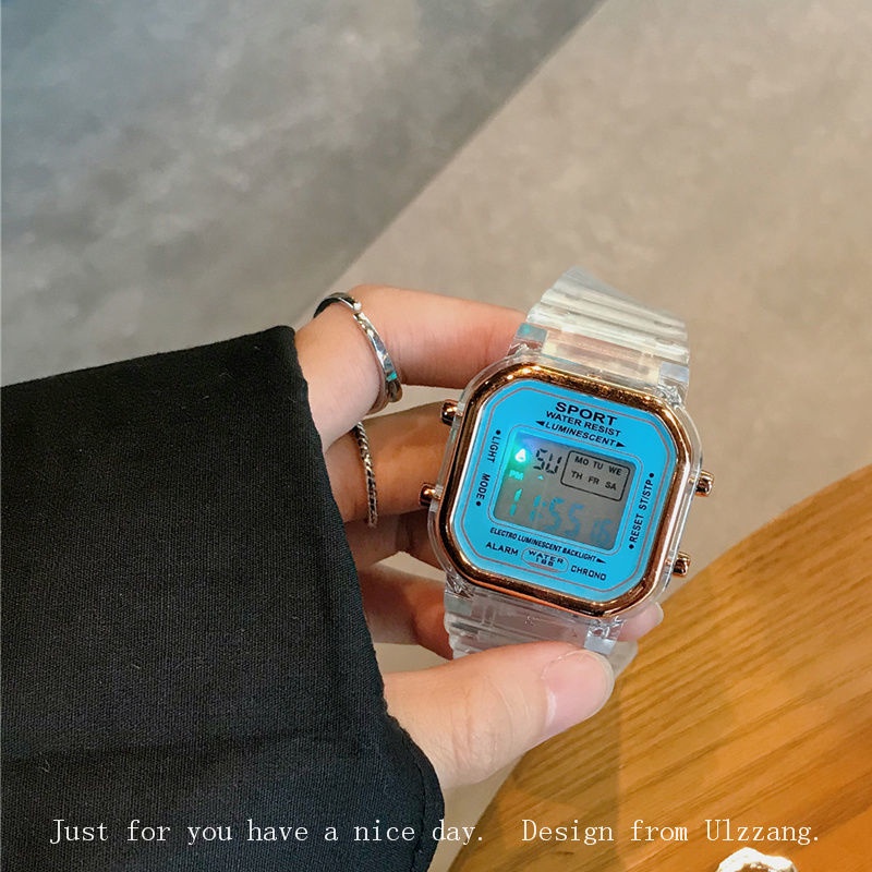 Đồng Hồ Điện Tử Trong Suốt Hình Vuông Nhỏ Phong Cách Mori Hàn Quốc Cao Cấp Dễ Phối Đồ