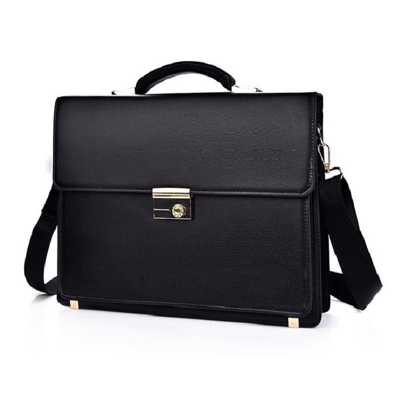 Túi xách cặp da giáo viên da bò công sở T50 khóa số đựng laptop 14 inch 38x29x8cm (Nâu-Đen) | BigBuy360 - bigbuy360.vn