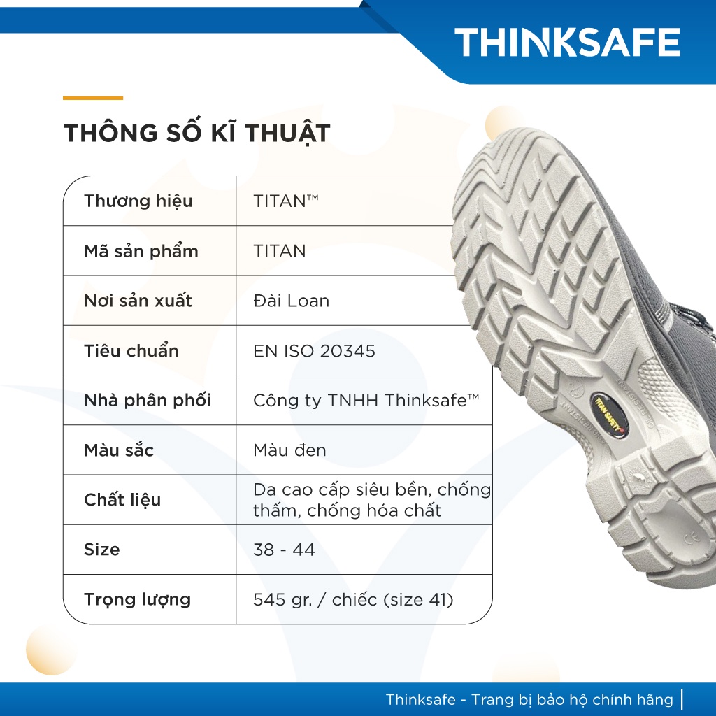 Giày bảo hộ lao động Titan da bò chống nước chống tĩnh điện chống đinh thời trang Giày bảo hộ chính hãng - THINKSAFE