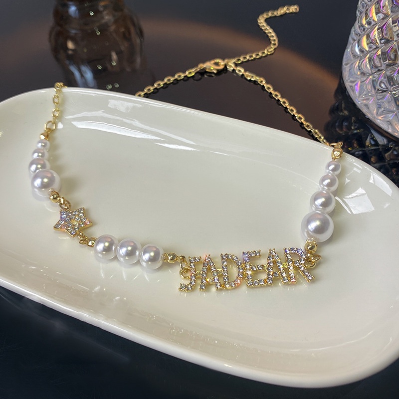 Vòng cổ Ngọc Trai Mặt Chữ Cái Sang Trọng Thời Trang Hàn Quốc Cao Cấp Cho Nữ
