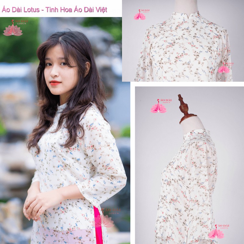 (Giá Sale)Áo Dài Thời Trang Hoa Nhí Cao Cấp Trắng Cổ Truyền Thống - HD0102 cung cấp bởi Áo Dài Lotus