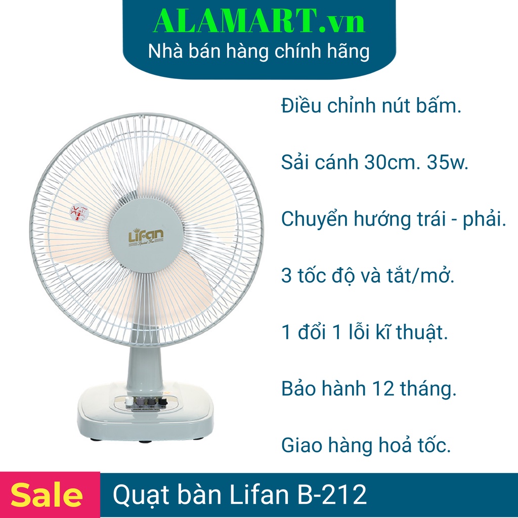 Quạt Bàn Lifan B-212 ( hàng chính hãng, mới 100%) bảo hành 12 tháng