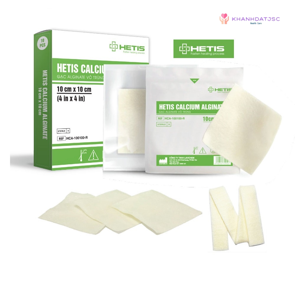 Gạc vô trùng HETIS Calcium Alginate thấm hút dịch cao, giải phóng ion canxi tăng khả năng cầm máu