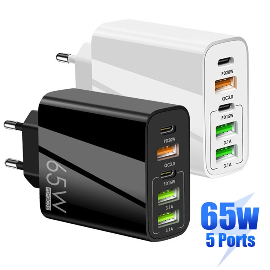 Hàng Có Sẵn bộ Sạc 5 Cổng 65W Đầu Cắm Usb C/Pd/Type C Nhiều Thông Số Kỹ Thuật Bộ Sạc Tường Nhanh Bộ Chuyển Đổi Nguồn 2023