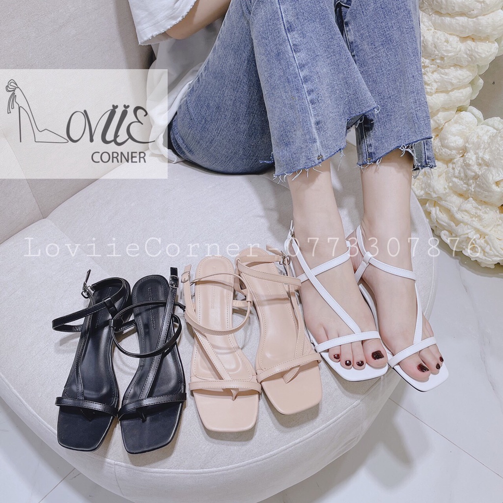 GIÀY SANDAL DÂY LOVIIECORNER - SANDAL NỮ QUAI MẢNH DÂY CHÉO XỎ NGÓN ĐẾ VUÔNG THẤP S200518