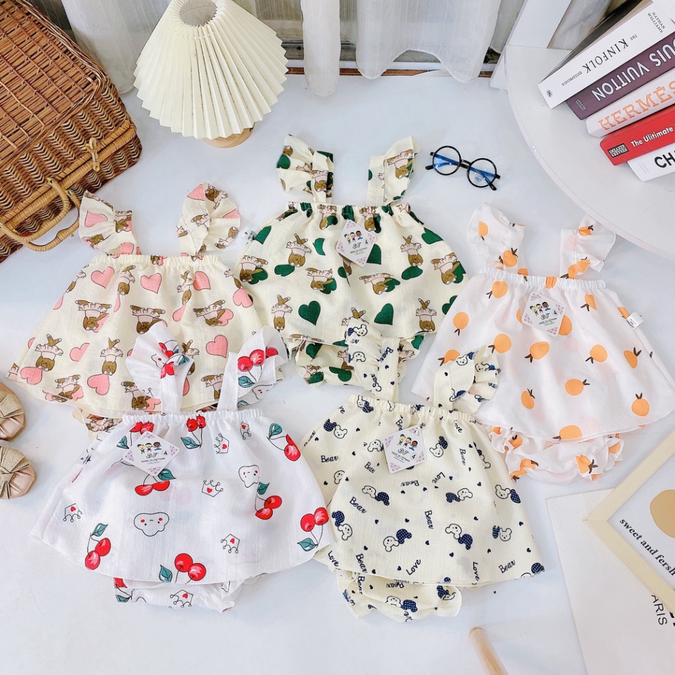 XẢ HÀNG Bộ hai dây cánh tiên mùa hè bé gái, Bộ áo 2 dây kèm quần chip xốp bé gái