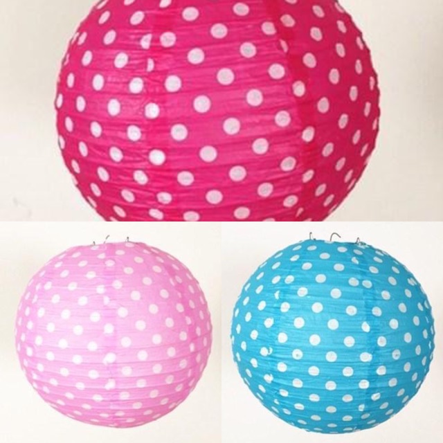 SALE Đèn lồng giấy khung sắt chấm bi 30cm