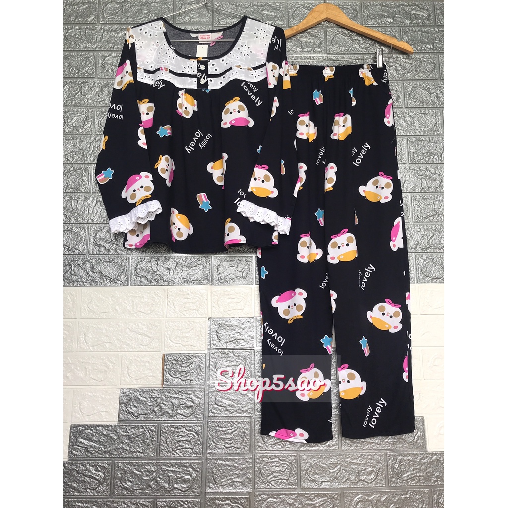 Đồ bộ lanh (tole) mặc nhà nữ SHOP5SAO dài tay phối ren ngực (40-75kg)