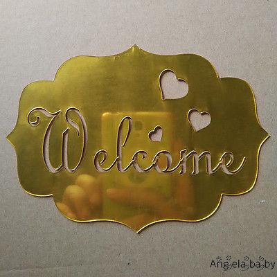 Miếng dán tường hình chữ Welcome chất liệu acrylic tráng gương kích thước 14x10cm thanh lịch