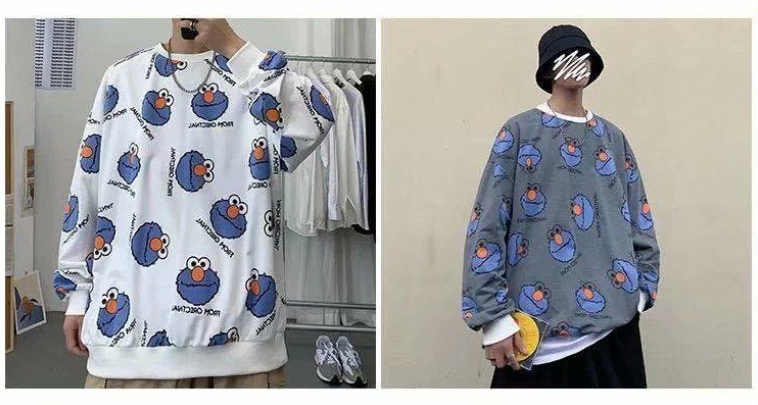 Áo Hoodie Nam Large Size Long-sleeved Sweater Boys Korean Loose Round Neck Thin Hip-hop Cartoon Print Tops | BigBuy360 - bigbuy360.vn
