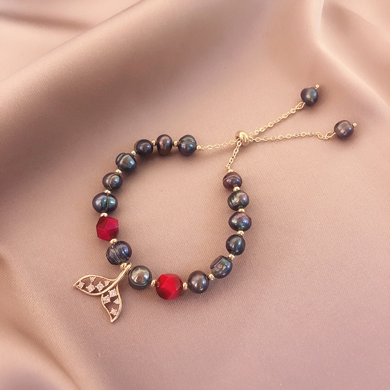 Vòng Tay Ngọc Trai Đen Tinh Tế Mặt Hình Tiên Cá Tinh Tế Cho Nữ