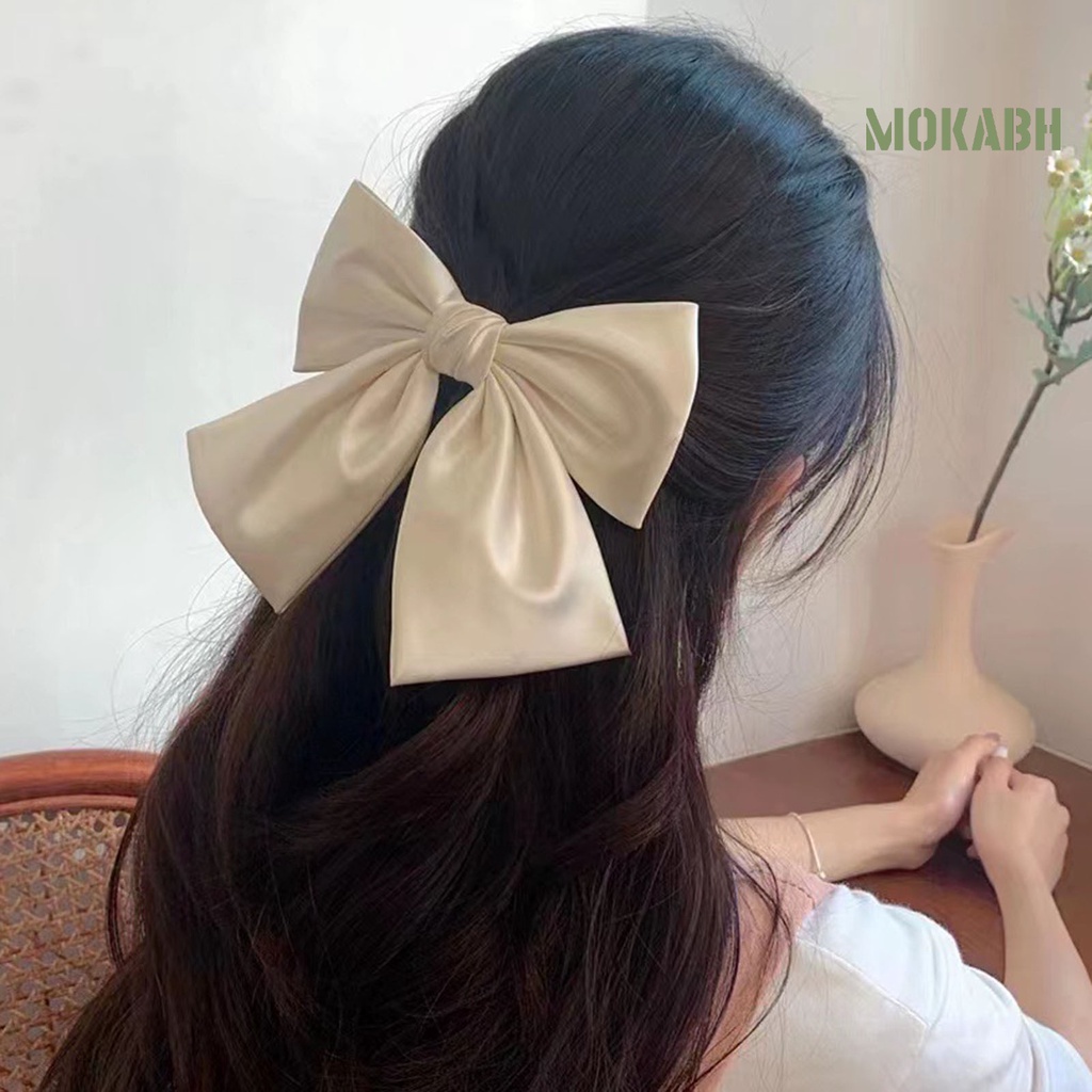 Kẹp Tóc Nơ Satin Trơn Màu Xinh Xắn Dành Cho Nữ