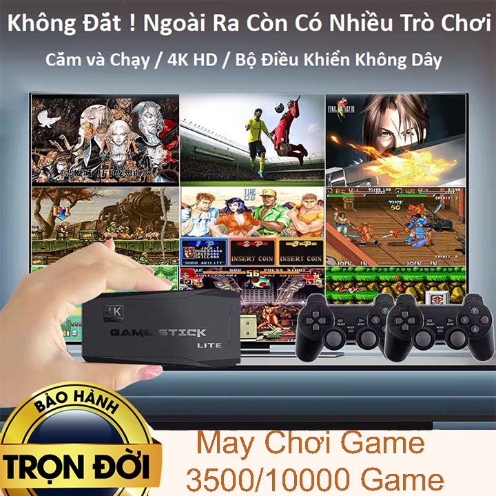 Máy Chơi Game Stick 4K 4 Nút HDMI Không Dây Hơn 3500 -10000 Trò Chơi Cổ Điển PS1/ATARI/MAME/SFC/FC/GBA/GB/GBC/MD