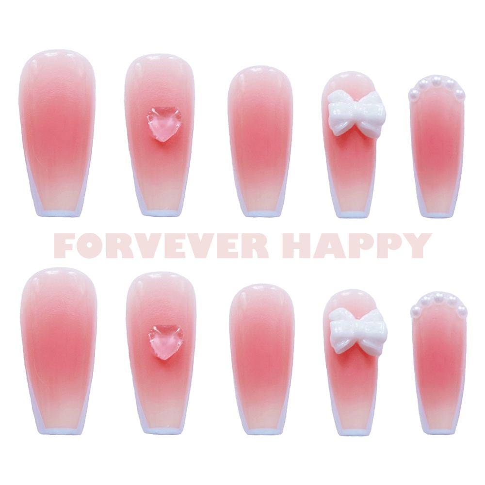Bộ 24 Móng Tay Giả 3D Màu Hồng Bóng Đính Nơ Thời Trang Dành Cho Nữ