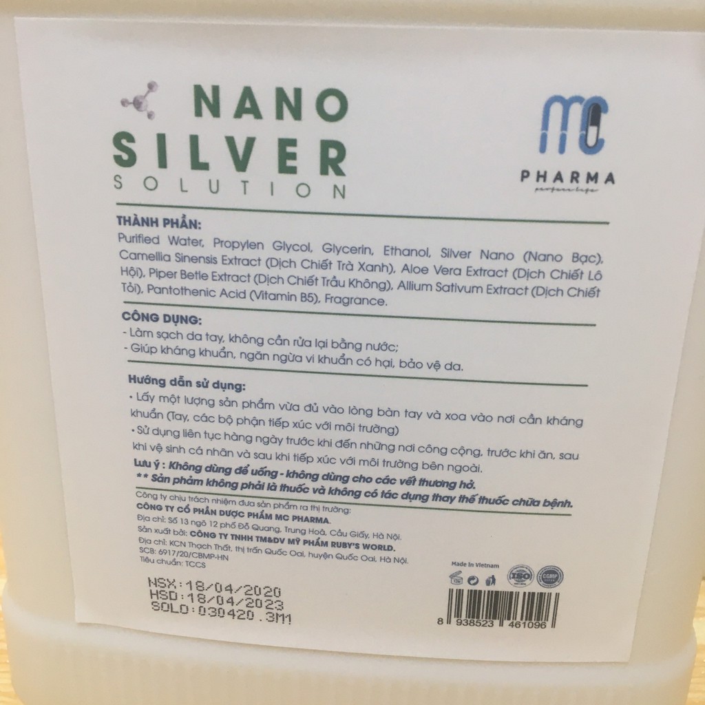 [Cam kết an toàn] Dung dịch nano bạc MC Pharma cho máy phun khử mùi - Can 1000ml