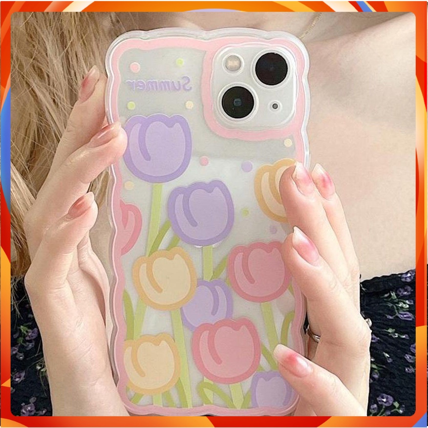 Ốp điện thoại  trong lượn sóng hoa tulip 6/6s/6plus/6splus/7/7plus/8/8plus/xs/11/12/13/14/Pro/Plus/Promax TLS32