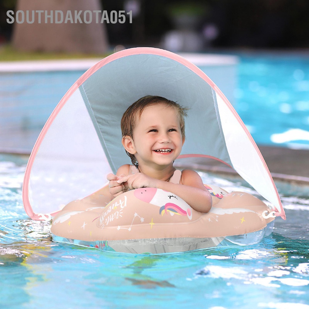 [Hàng Sẵn] Phao bơi có mái che cho Bé chống lật chống nắng Vòng tròn Màu hồng Little Horse【Southdakota051】