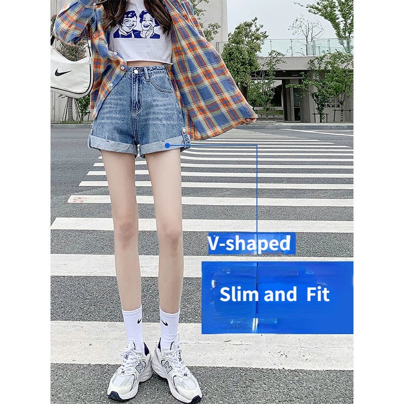 Quần Short Denim Lưng Cao Dáng Rộng Phong Cách Hàn Quốc Mẫu Mới 2022 Thời Trang Mùa Hè