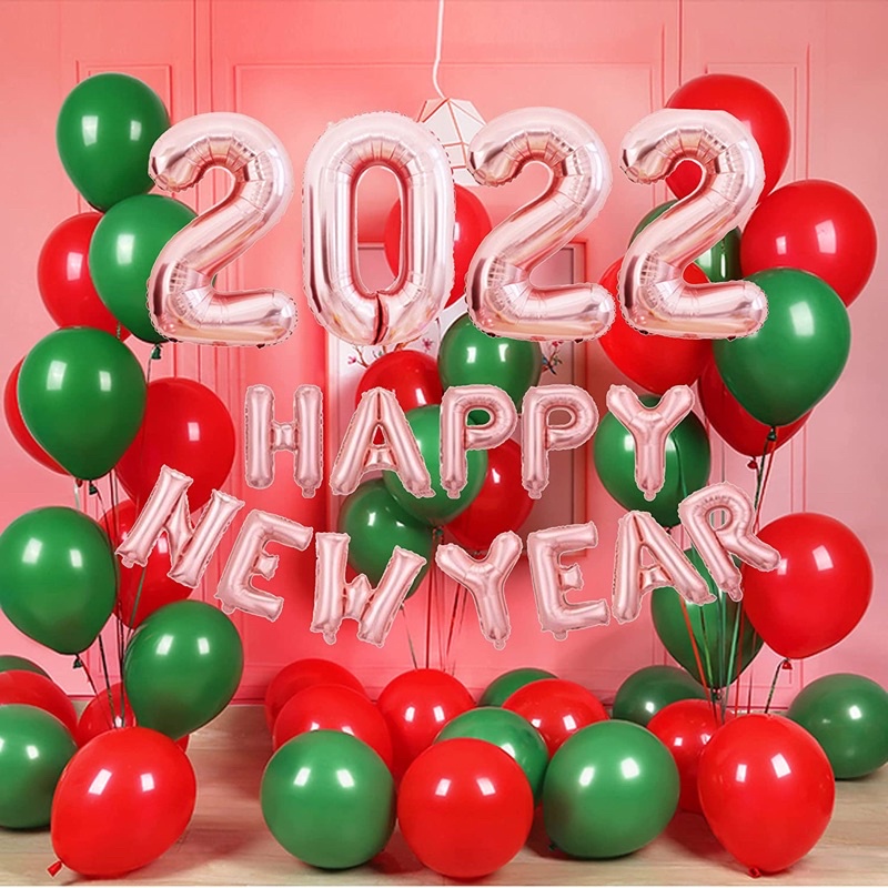 Set bộ bóng happy new year, bóng chúc mừng năm mới tặng bơm và băng keo