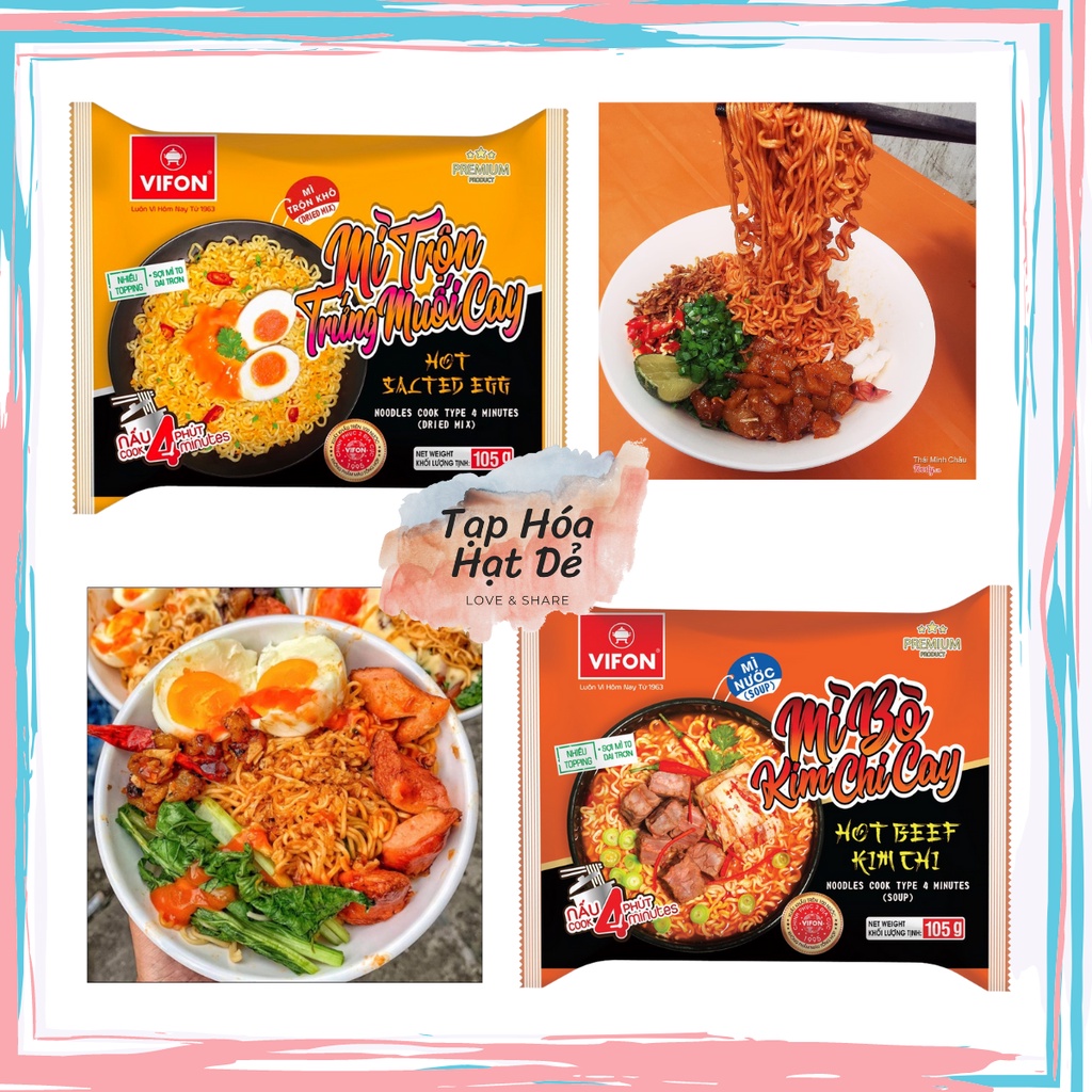 Mì trộn trứng muối cay / bò kim chi cay/hải sản cay Vifon gói 105g
