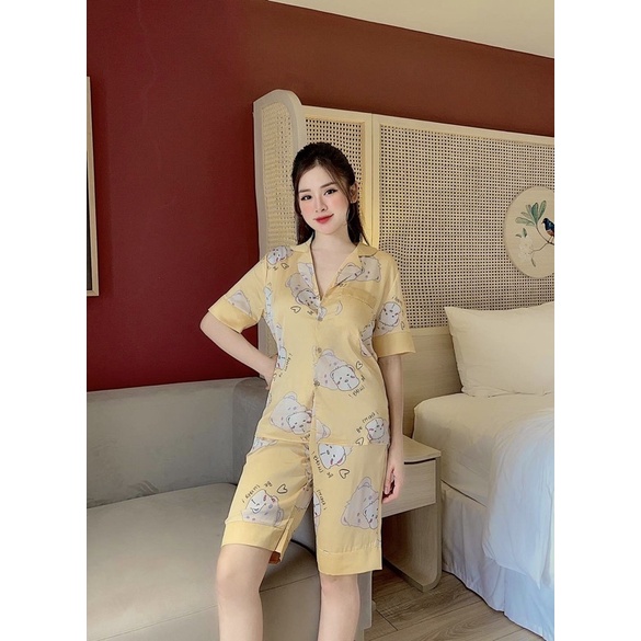 FREESHIP ĐƠN 99K_Bộ pizama lụa satin cộc quần lửng