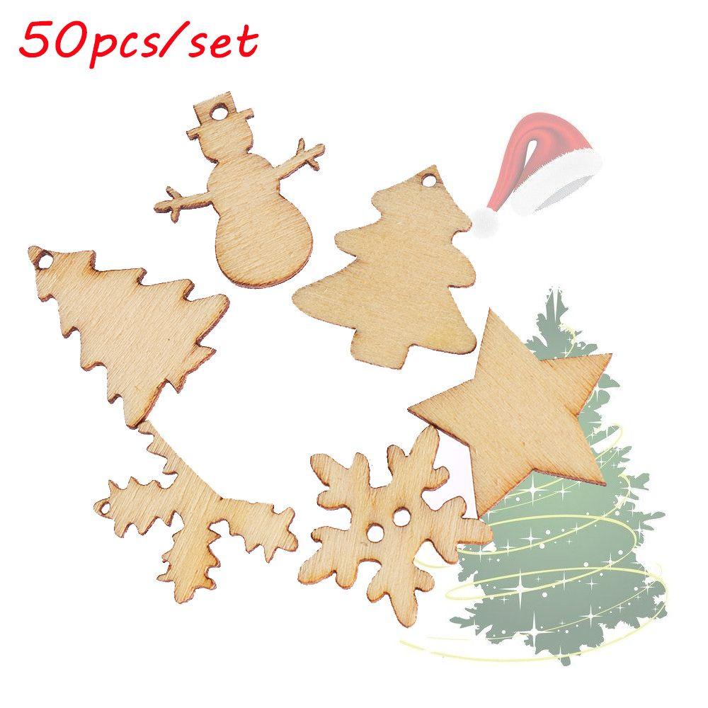LANSEL Set 50 Phụ Kiện Trang Trí Giáng Sinh Bằng Gỗ Xinh Xắn