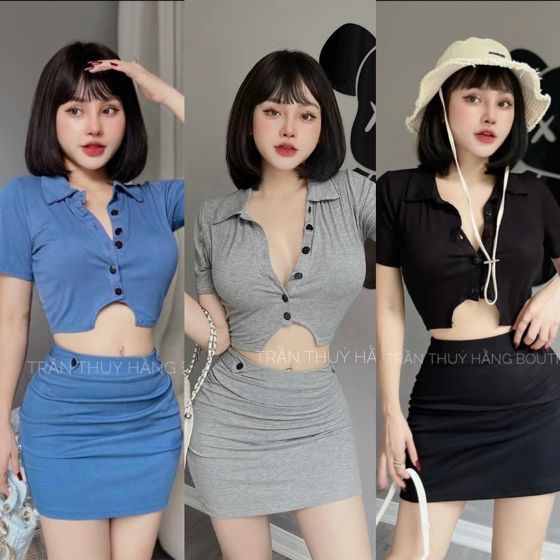 Set Đầm Gân Nút To Hột Lựu Có Lót Kèm Váy Ôm
