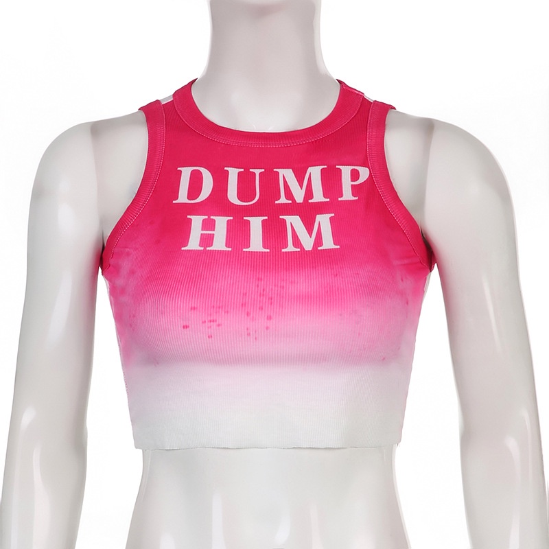 Áo Tank Top Cổ Tròn In Chữ Màu Gradient Phong Cách Thời Trang Đường Phố Cho Nữ