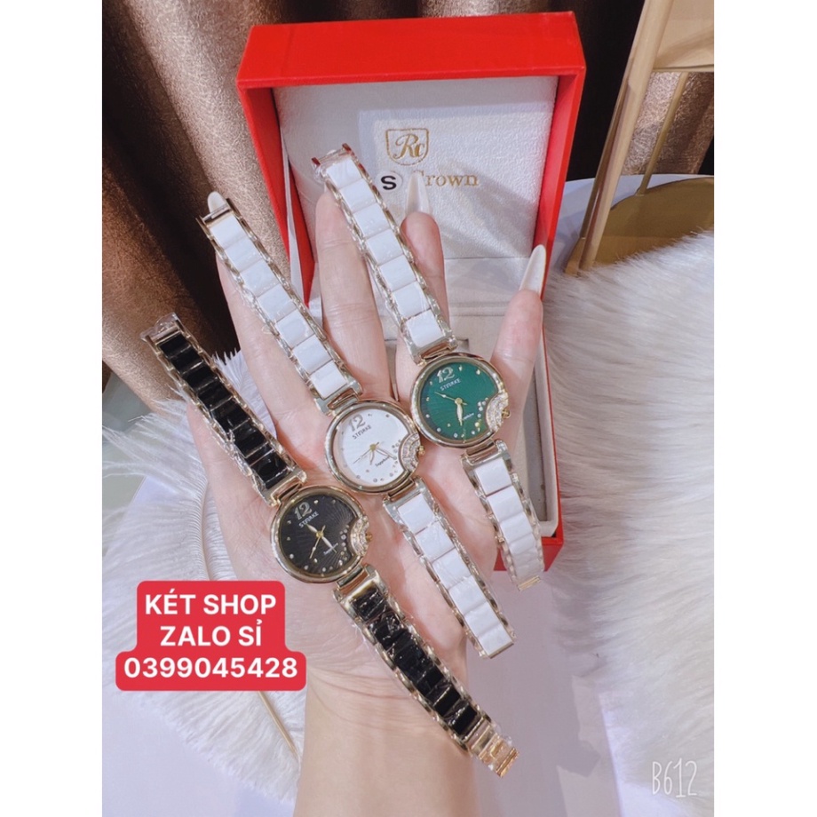 Đồng hồ nữ Starke quai đá ceramic viền gold , hoa hậu đội vương miện  , chống nước. kèm video hình ảnh tự chụp