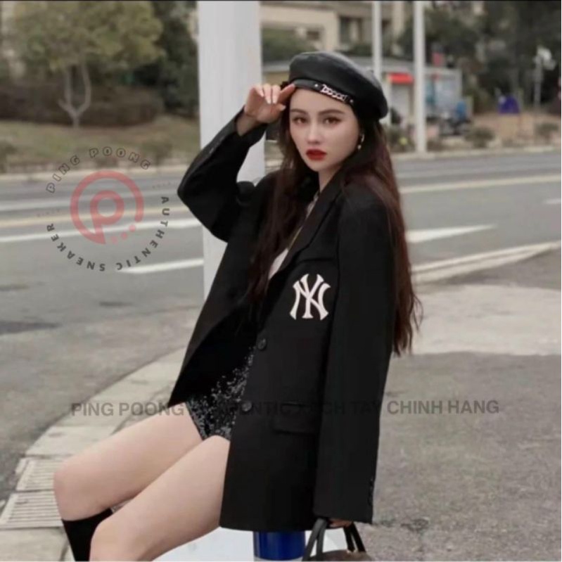 Áo khoác vest dáng dài thêu logo N.Y phong cách hàn quốc