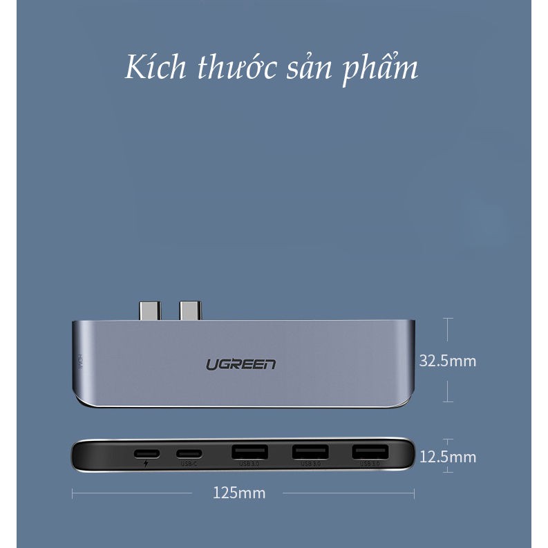 Hub đa năng 6 trong 1 UGREEN CM206 50963 mở rộng thêm cổng HDMI, 2 USB-C 3.1, 3 USB 3.0