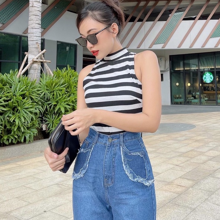 Quần Jeans Nữ Ống Rộng Phối Túi Màu Cá Tính Phong Cách Hàn Quốc - 307
