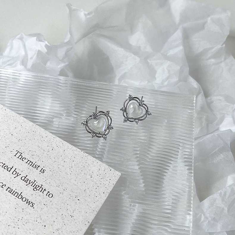 Khuyên Tai Hình Trái Tim Đính Ngọc Trai Phong Cách retro Hàn Quốc