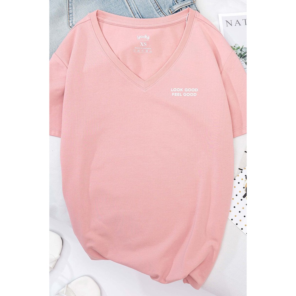 Áo thun nữ YODY cổ tim cotton ôm ngắn tay mềm mịn và dịu nhẹ cho da PPN4138 | BigBuy360 - bigbuy360.vn