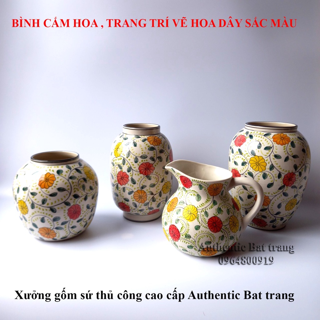 BÌNH CẮM HOA, PHONG CÁC CHÂU ÂU - HỌA TIẾT HOA DÂY ĐỘC ĐÁO SẢN XUẤT TẠI XƯỞNG GỐM SỨ AUTHENTIC BAT TRANG