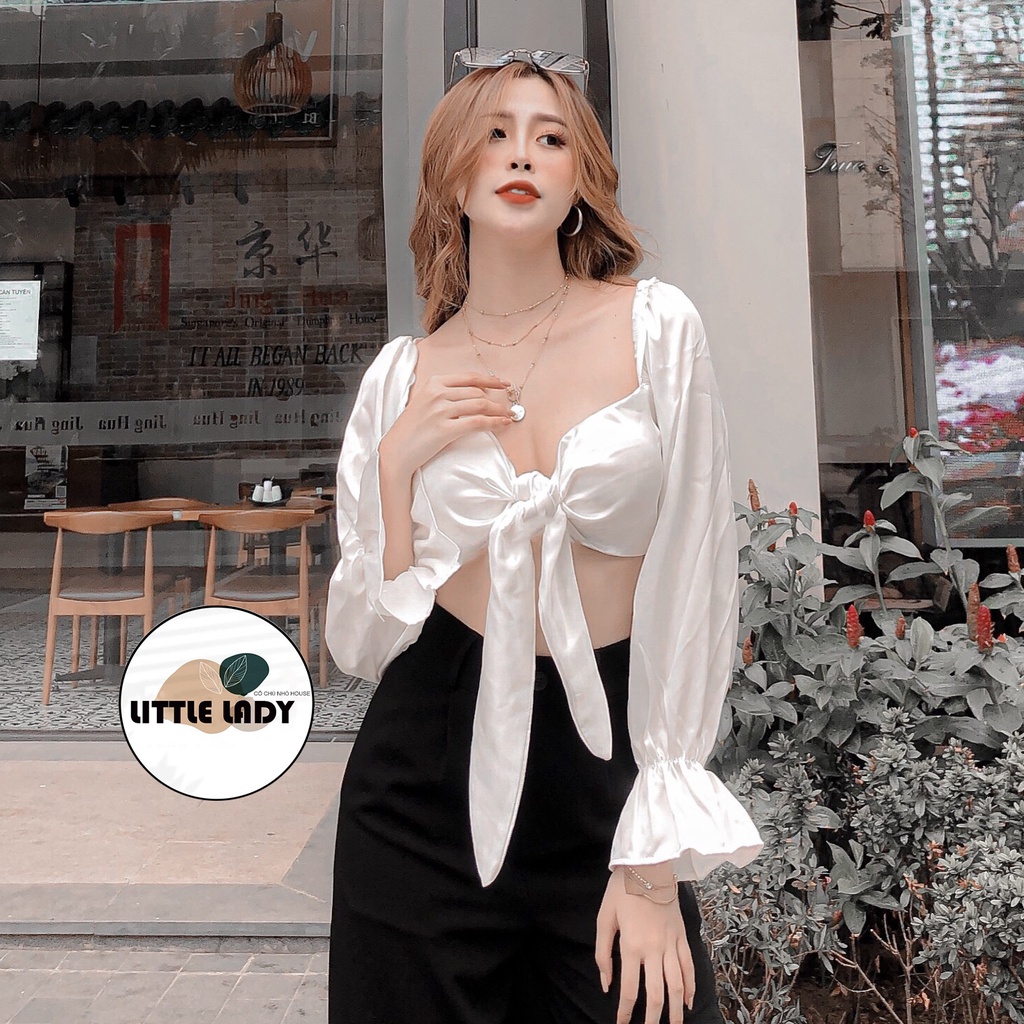 Áo Kiểu Croptop Cột Nơ Ngực Có Mút Ngực Đệm Trong Thoải Mái Tay Dài Ống Loe “ROSE”