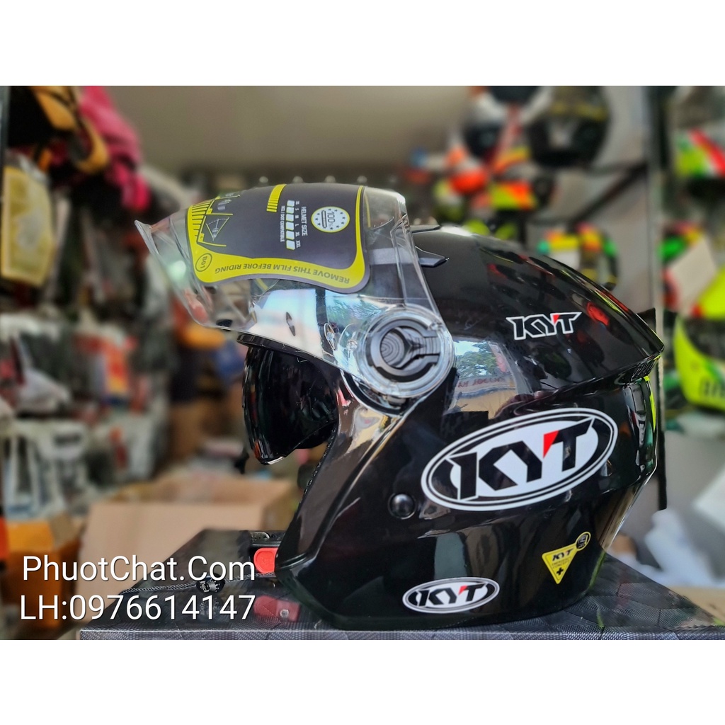 Combo Nón bảo hiểm 3/4 2 kính M268 dán tem logo KYT