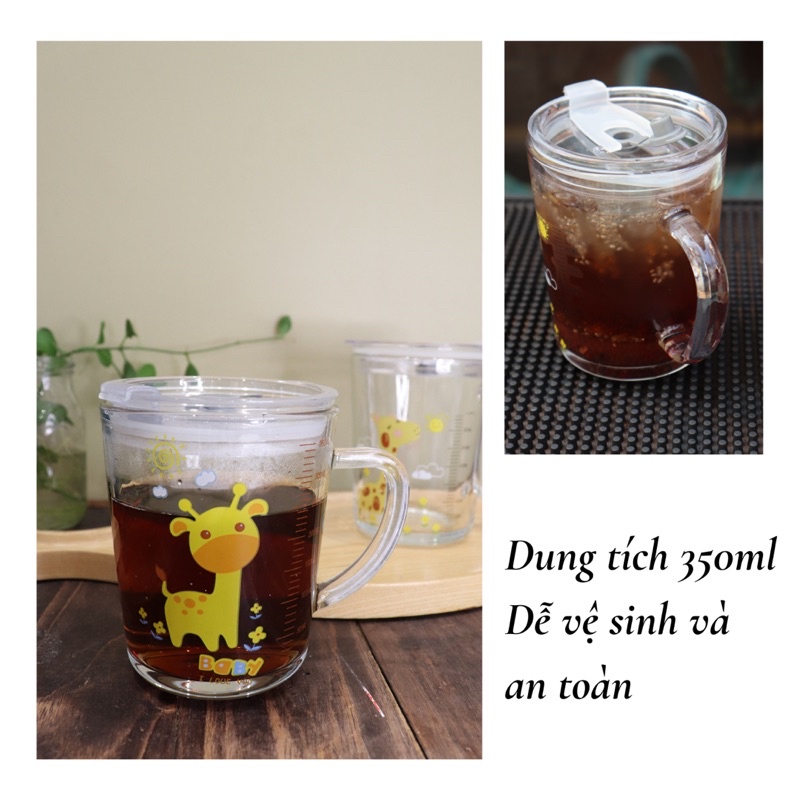 [TẶNG QUÀ Q3] LY THUỶ TINH có vạch chia - dung tích 350ml, Ly thuỷ tinh có nắp đậy - phù hợp với tất cả các thứ uống