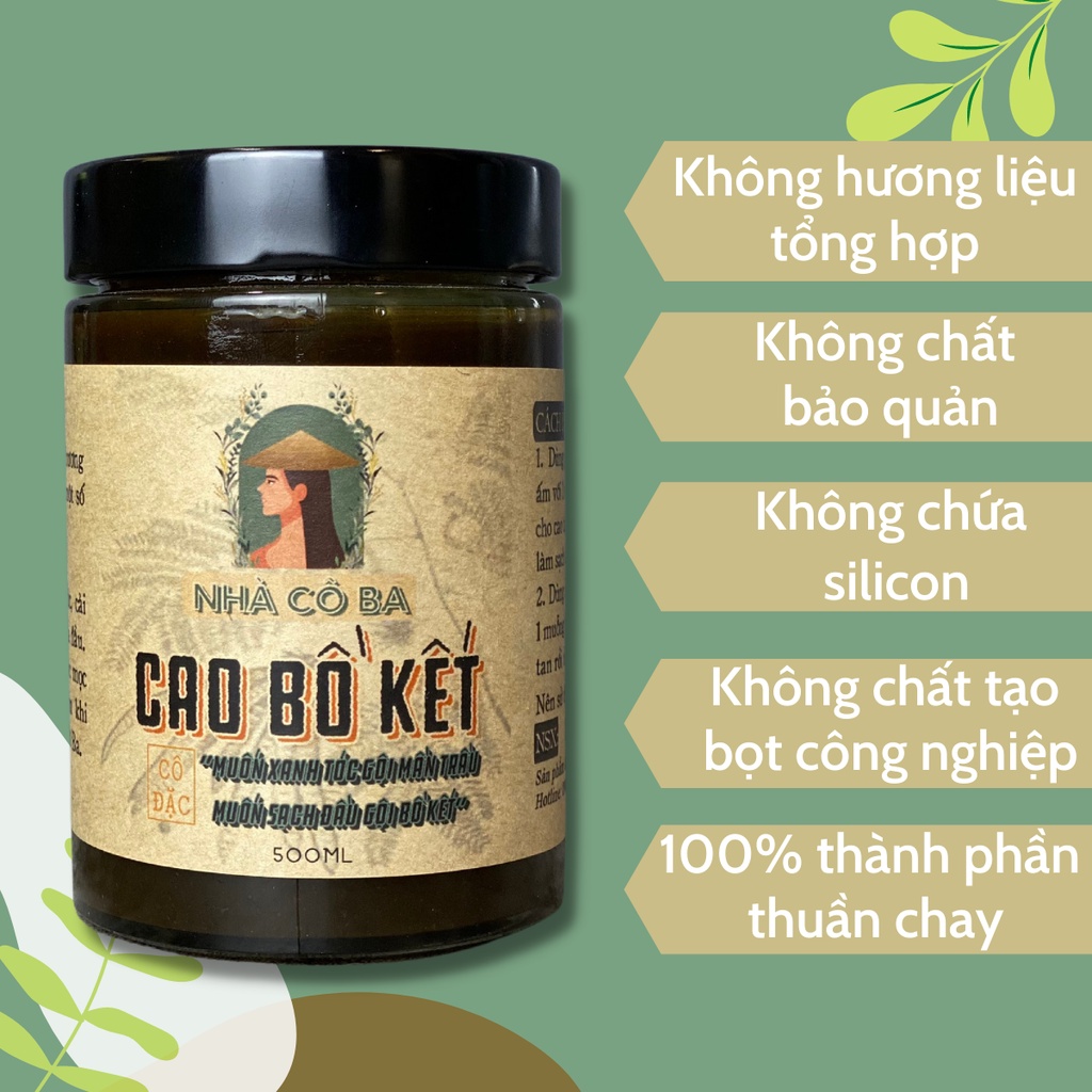 Dầu gội bồ kết - Cao ủ bồ kết cô đặc Nhà cô ba giúp tóc mềm mượt, ngăn gãy rụng, kích thích mọc tóc.