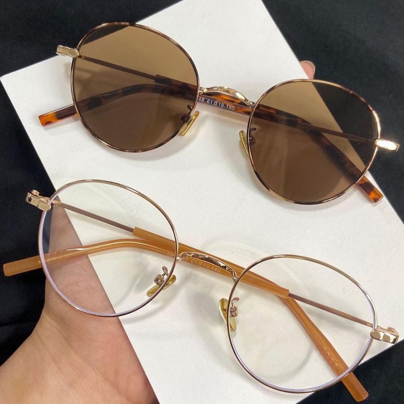 Kính Mát Gọng Tròn Bằng Kim Loại Chống Ánh Sáng Xanh Thời Trang Phong Cách Hàn Quốc