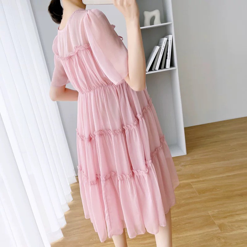 Đầm bầu dáng xòe bồng bềnh,váy bầu chất liệu voan lót lụa cao cấp thoáng mát, nhẹ tênh Tkutrang