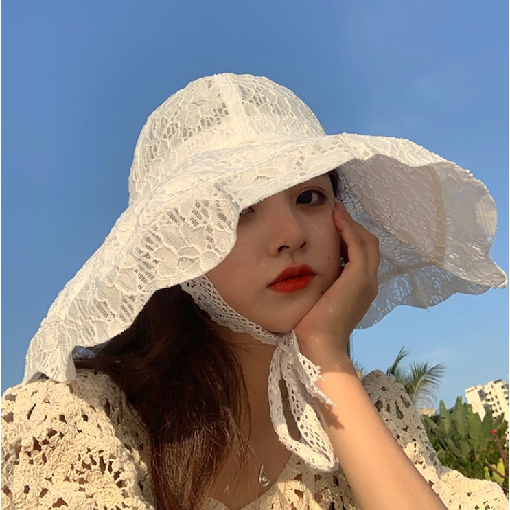 Nón Tai Bèo Vành Rộng Phối Ren Màu Sắc Ngọt Ngào Phong Cách Hàn Quốc Thời Trang Mùa Hè Cho Nữ