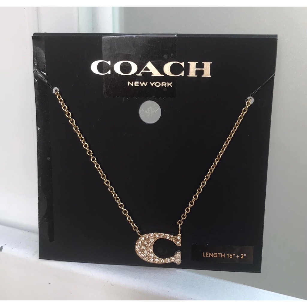 Dây chuyền nữ Coach màu vàng, mặt chữ C đính đá,  hàng Mỹ