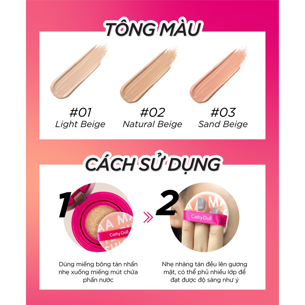 Phấn nước dạng lì Cathy Doll AA Matte Cushion SPF50+++ Acne and Sebum Control 10g che phủ khuyết điểm